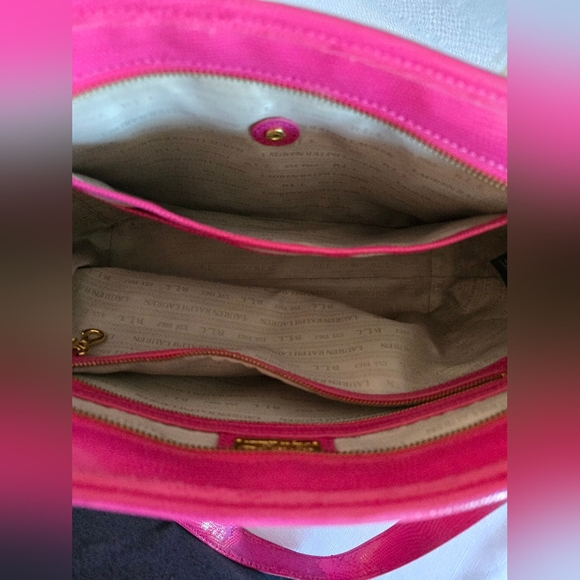 Lauren Ralph Lauren Newton Shopper Tote Hot Pink Leather Large Purse w/ Scarf - Picture 6 of 16